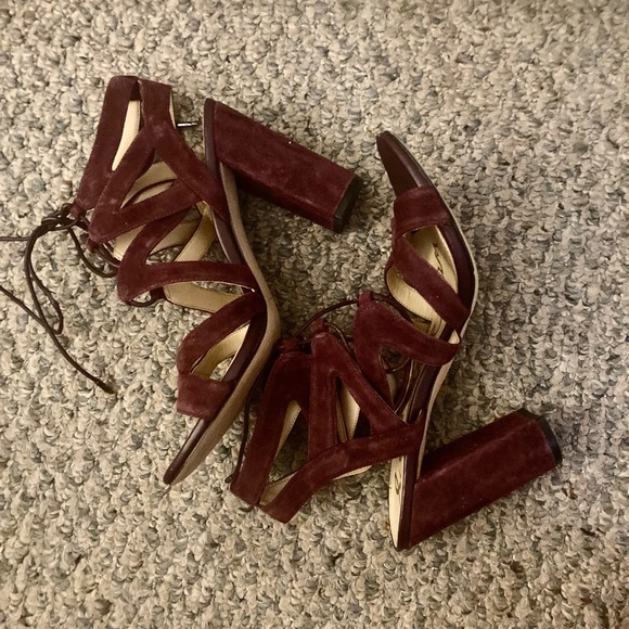 Sam Edelman Yardley Wine Suede Lace Up Heels - Picture 6 of 12